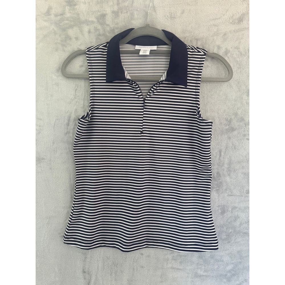 NWOT Sincerely Jules Golf & Tennis Sleeveless Polo Top Navy White Striped XS